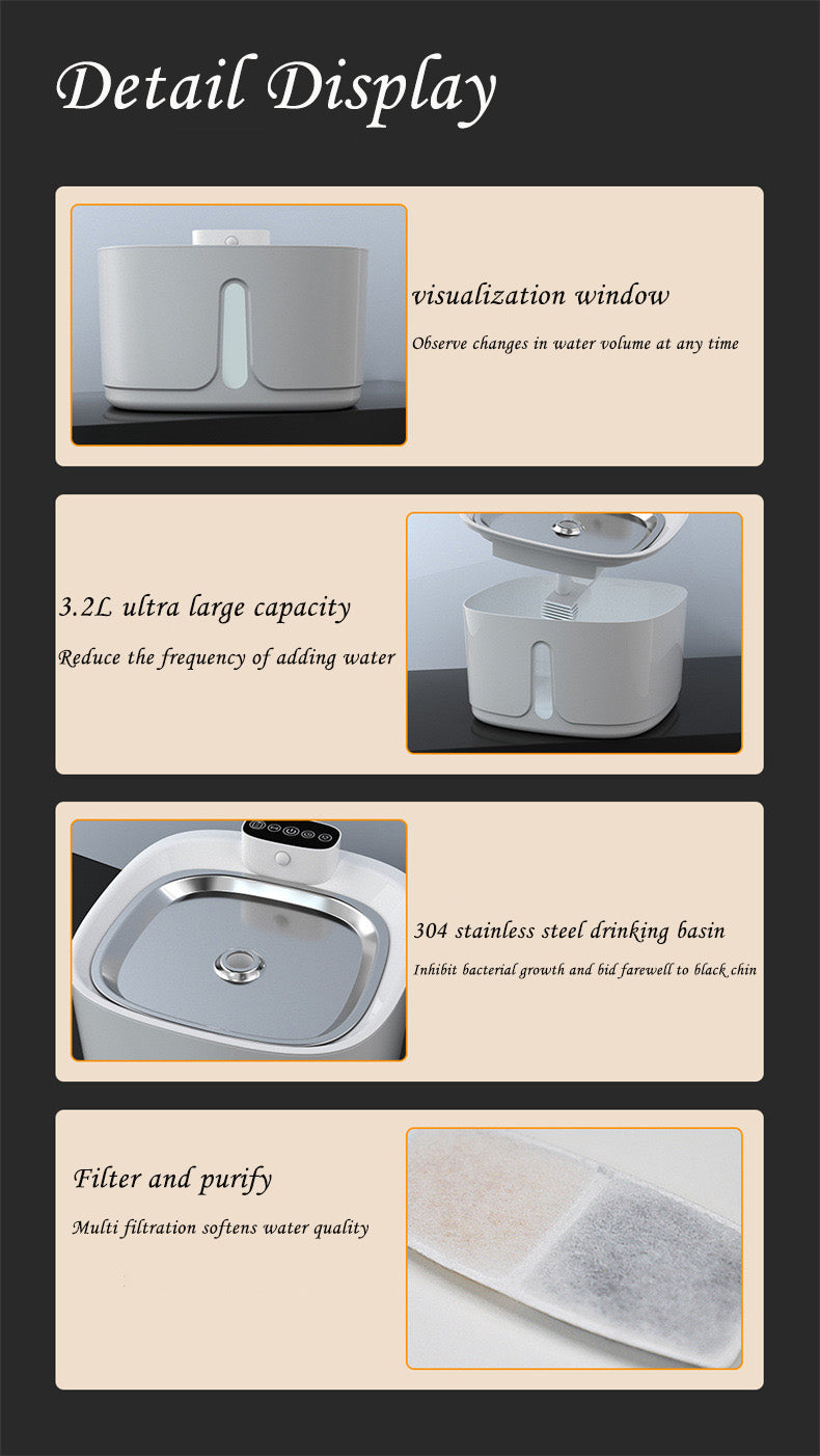 Smart Pet Water Dispenser Wireless Stainless Steel Cat Dog Silent Filtered Live Water Automatic Drinking Fountain Cat Water Dispenser