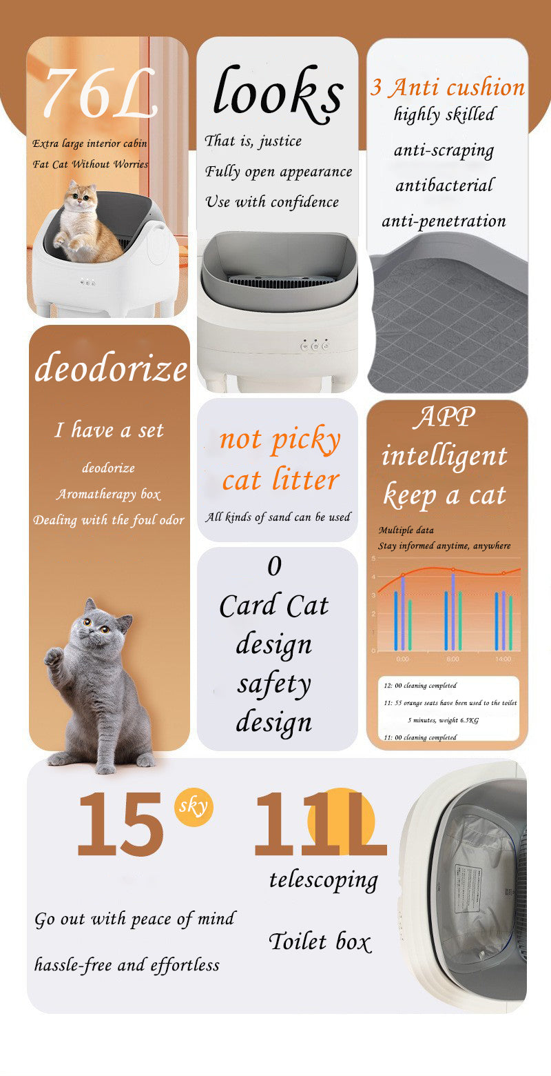 Open Smart Cat Litter Box Fully Automatic Cat Toilet Open Automatic Cleaning Poop Scooper Cat Supplies