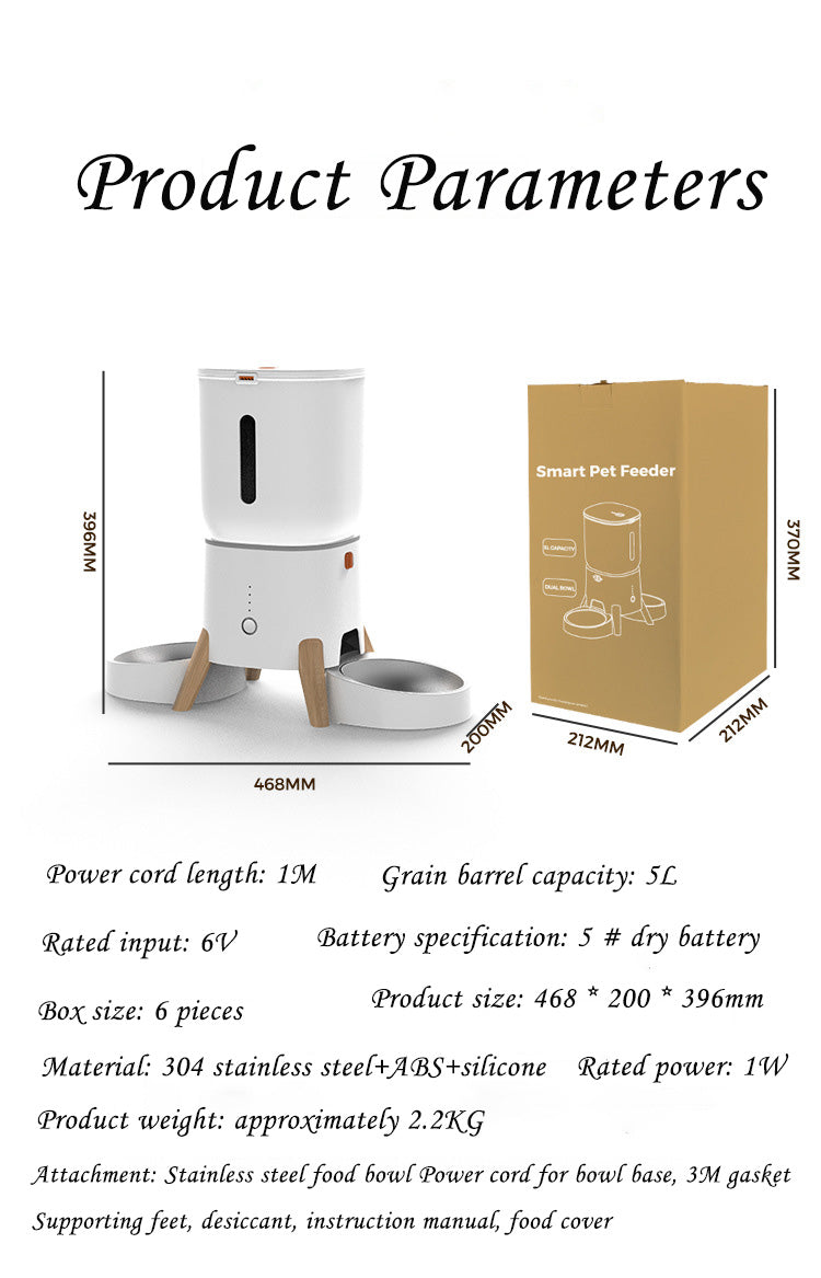 5L PET Intelligence Feeder APP Control the Remote Feeder One Machine Double Bowl Automatic Feeder for Cats and Dogs